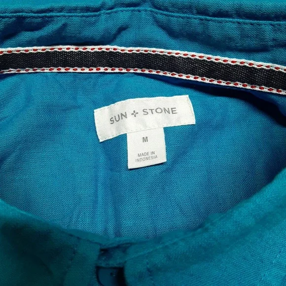 Stone + Stone Mens Short Sleeve Button Shirt Sz.M/Blue/Linen-Cotton - Picture 3 of 8